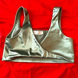 Green Satin American Threads Crop Top